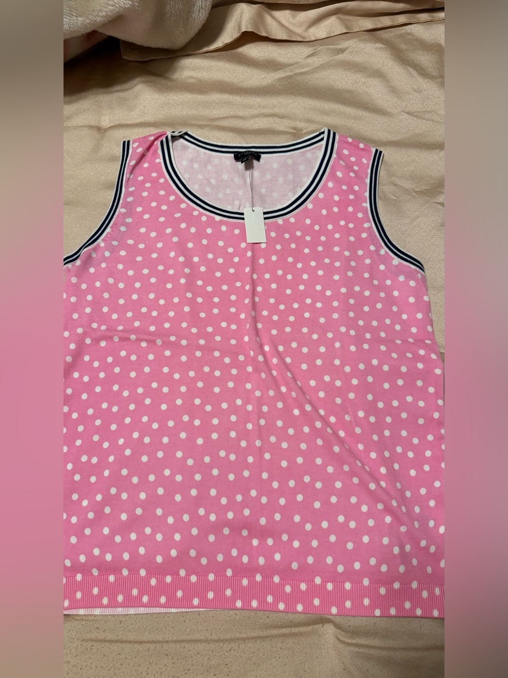 Talbots NWTS size X Pink Polka Dot Sleeveless Tank with Navy Trim